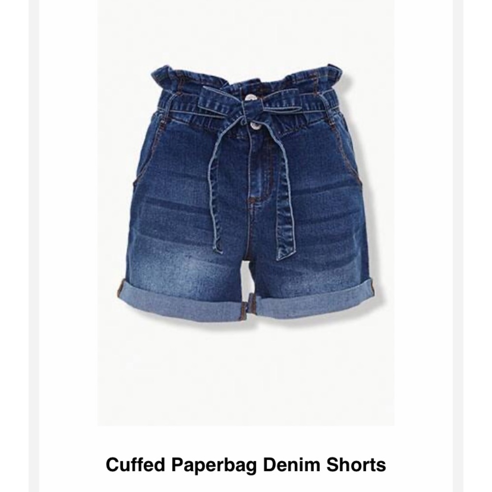 Cuffed denim paper bag shorts